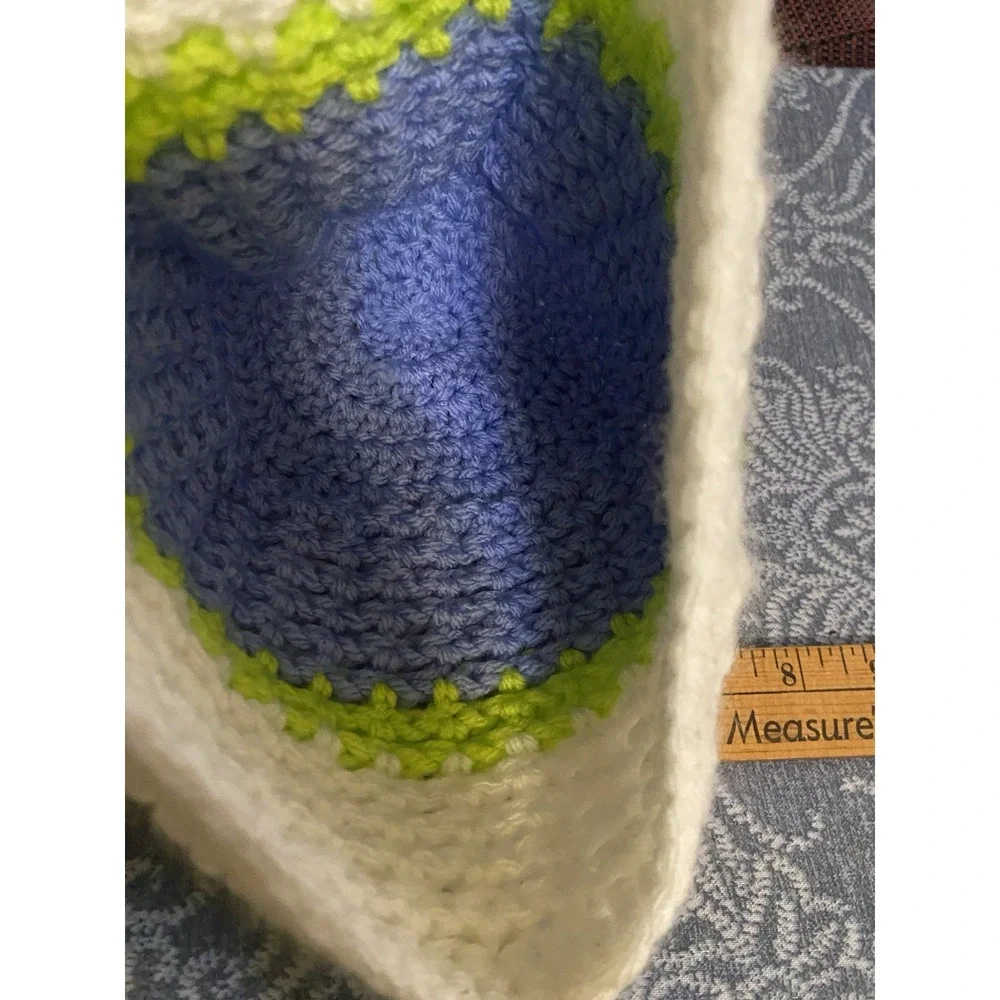 White Purple GREEN W/TRIM - HAND KNITTED OS SIZE STOCKING CAP‎ BEANIE HAT!